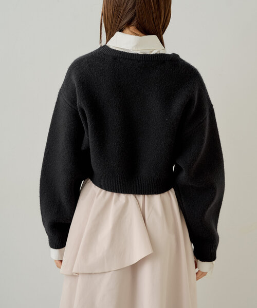 セール】襟取り外しロゴジャガードショートニット（パーカー）｜Chico