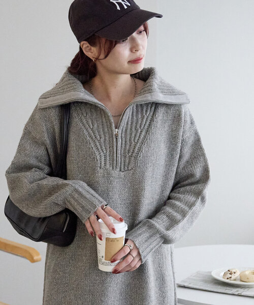 DISCOAT（ディスコート）の「【WEB限定】ハーフジップニットワンピース