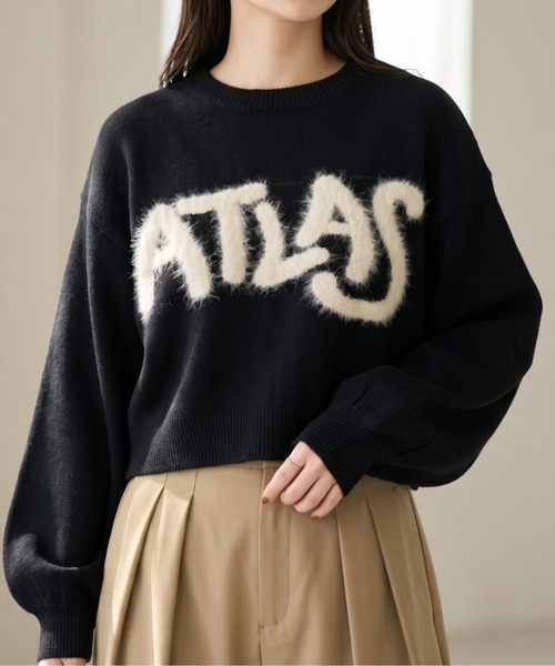 Per sist ence(パーシエンス)の「アルパカタッチ×フェザーロゴニットショートプルオーバー(ニット/セーター・レディース・ネイビー/ブラック/チャコールグレー/ベージュ・FREE)」の2枚目の写真