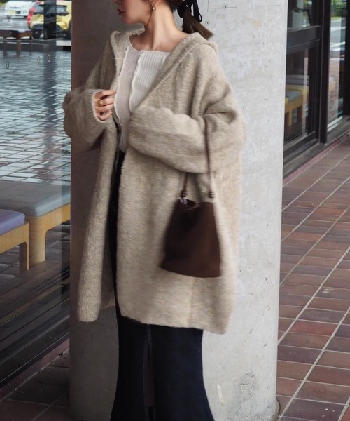 hooded knit over cardigan /フーデットロング ニットオーバー