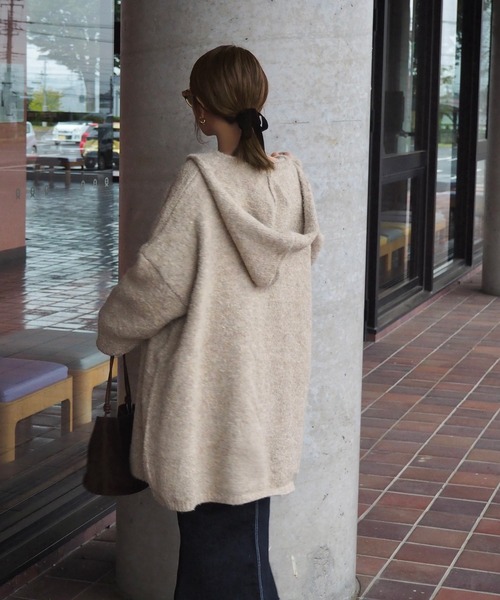 セール】hooded knit over cardigan /フーデットロング ニットオーバー