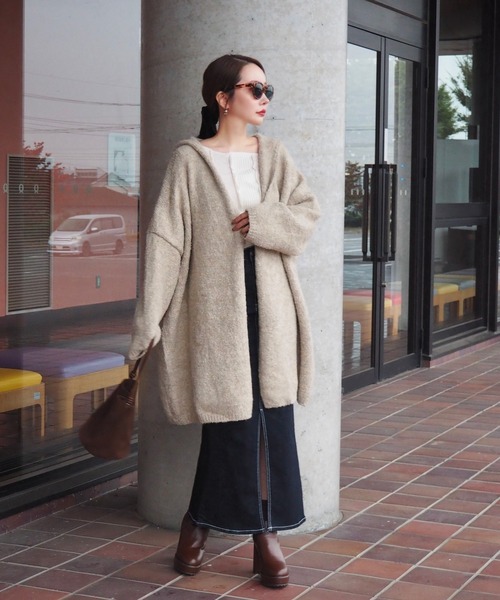 LAULEN(ローレン)の「hooded knit over cardigan /フーデットロング ニットオーバーカーディガン(カーディガン/ボレロ・レディース・ベージュ/ブラウン・FREE)」の12枚目の写真