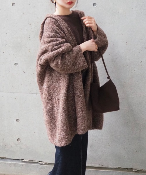 LAULEN(ローレン)の「hooded knit over cardigan /フーデットロング ニットオーバーカーディガン(カーディガン/ボレロ・レディース・ベージュ/ブラウン・FREE)」の8枚目の写真