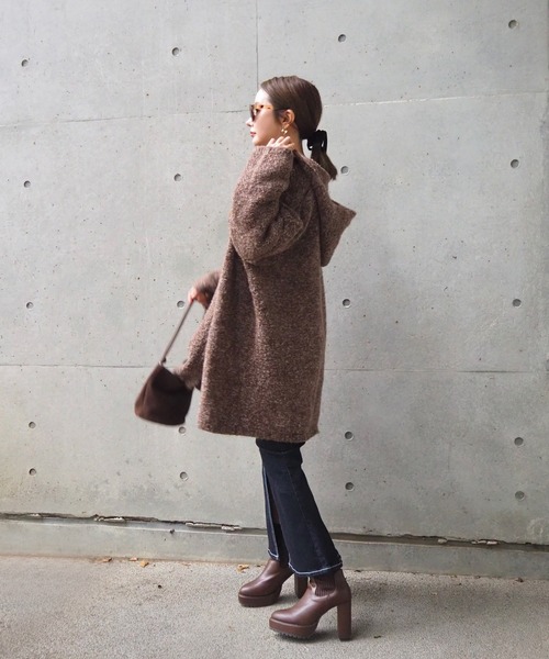 hooded knit over cardigan /フーデットロング ニットオーバー