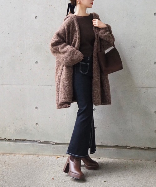 LAULEN(ローレン)の「hooded knit over cardigan /フーデットロング ニットオーバーカーディガン(カーディガン/ボレロ・レディース・ベージュ/ブラウン・FREE)」の5枚目の写真