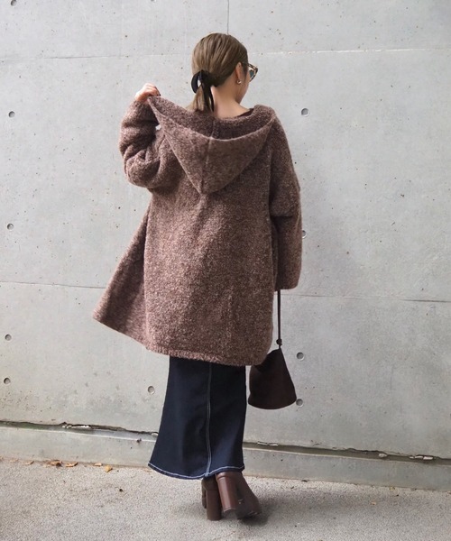 hooded knit over cardigan /フーデットロング ニットオーバー