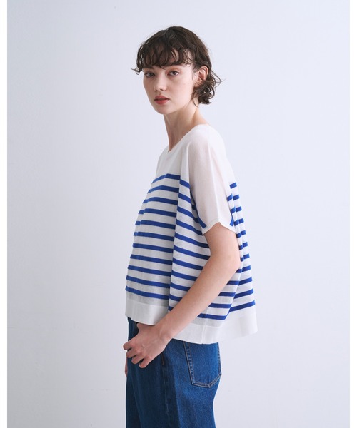 Traditional Weatherwear（トラディショナルウェザーウェア）の「LYNE KINT N/S SHEER（ニット/セーター・レディース・ホワイト×ブラック/ホワイト×ブルー/ホワイト×グレー/ホワイト・S）」の6枚目の写真