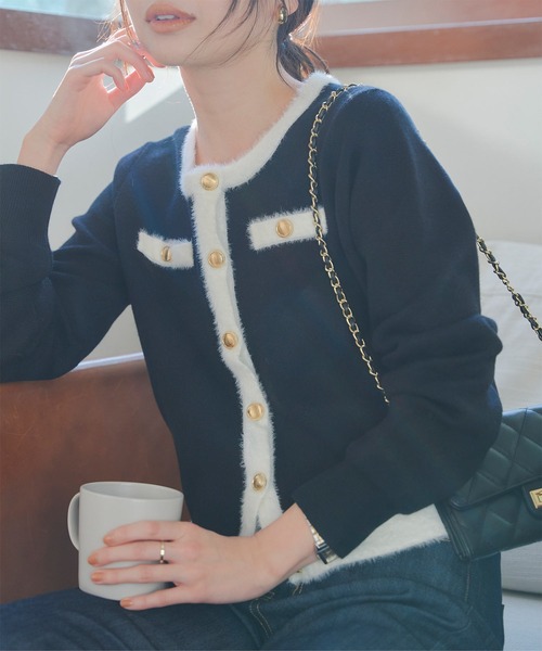 セール】パイピングシャギーニットジャケットカーディガン（ニット