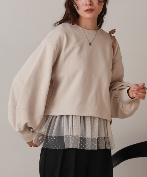 Bab(バブ)の「チュールキャミセット裏毛トップス(Tシャツ/カットソー・レディース・ベージュ/アイボリー/チャコールグレー・FREE)」の3枚目の写真