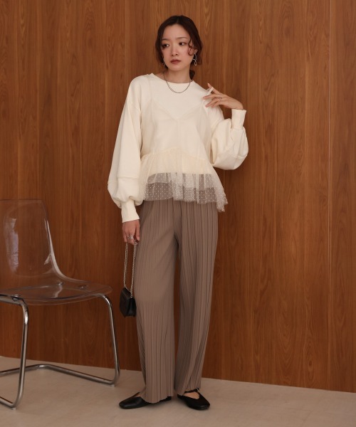 Bab(バブ)の「チュールキャミセット裏毛トップス(Tシャツ/カットソー・レディース・ベージュ/アイボリー/チャコールグレー・FREE)」の5枚目の写真