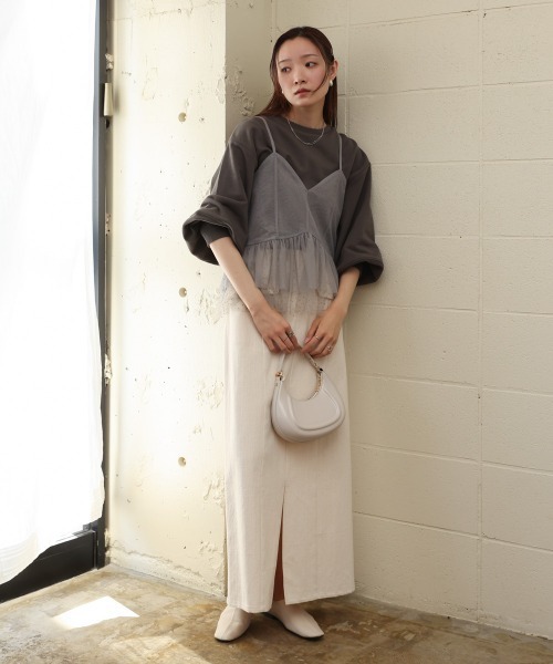 Bab(バブ)の「チュールキャミセット裏毛トップス(Tシャツ/カットソー・レディース・ベージュ/アイボリー/チャコールグレー・FREE)」の17枚目の写真