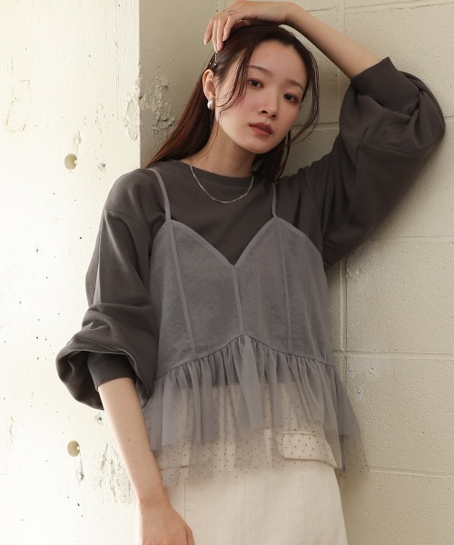 Bab(バブ)の「チュールキャミセット裏毛トップス(Tシャツ/カットソー・レディース・ベージュ/アイボリー/チャコールグレー・FREE)」の18枚目の写真