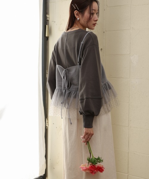 Bab(バブ)の「チュールキャミセット裏毛トップス(Tシャツ/カットソー・レディース・ベージュ/アイボリー/チャコールグレー・FREE)」の19枚目の写真