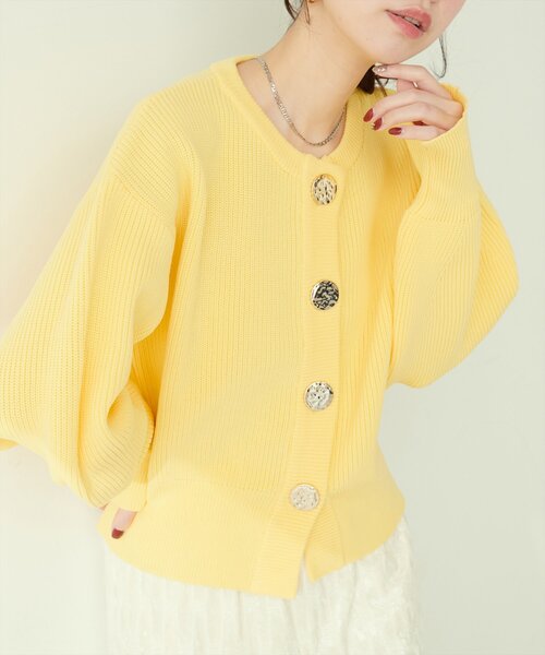 セール】BIGボタン片畦ポリニットカーディガン（カーディガン/ボレロ