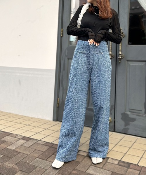 rectangle(レクタングル)の「クラッシュデニム切り替えタックパンツ(デニムパンツ・レディース・ブラック/ブルー・SMALL/MEDIUM)」の7枚目の写真
