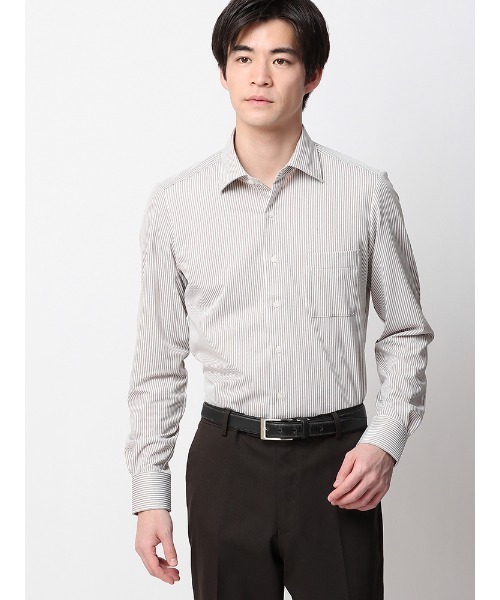 SUIT SQUARE（スーツスクエア）の「最高シャツ ワイシャツ 長袖 ノンアイロンジャージー ワイドカラー FIT ドレスシャツ（ビジネスシャツ・メンズ・ホワイト/ブルー/グレー/ブラウン・首回り43cm-裄丈86cm/首回り41cm-裄丈84cm/首回り39cm-裄丈82cm/首回り37cm-裄丈80cm/首回り41cm-裄丈88cm）」の4枚目の写真