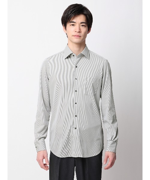 SUIT SQUARE（スーツスクエア）の「最高シャツ ワイシャツ 長袖 ノンアイロンジャージー ワイドカラー FIT ドレスシャツ（ビジネスシャツ・メンズ・ホワイト/ブルー/グレー/ブラウン・首回り43cm-裄丈86cm/首回り41cm-裄丈84cm/首回り39cm-裄丈82cm/首回り37cm-裄丈80cm/首回り41cm-裄丈88cm）」の5枚目の写真