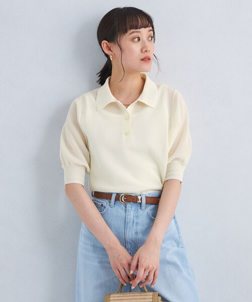 green label relaxing（グリーンレーベルリラクシング）の「パフ シアー ポロニット -ウォッシャブル-（ニット/セーター・レディース・ブラック/ベージュ/オフホワイト・FREE）」の16枚目の写真