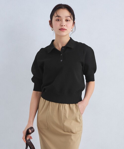 green label relaxing（グリーンレーベルリラクシング）の「パフ シアー ポロニット -ウォッシャブル-（ニット/セーター・レディース・ブラック/ベージュ/オフホワイト・FREE）」の19枚目の写真