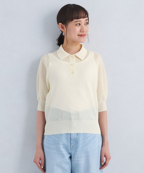 green label relaxing（グリーンレーベルリラクシング）の「パフ シアー ポロニット -ウォッシャブル-（ニット/セーター・レディース・ブラック/ベージュ/オフホワイト・FREE）」の13枚目の写真