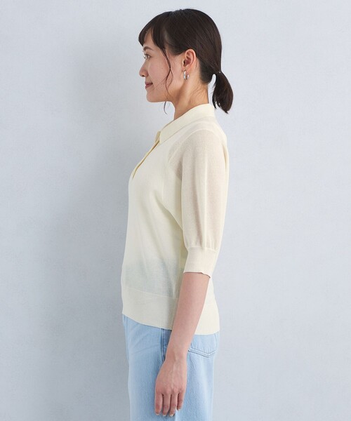 green label relaxing（グリーンレーベルリラクシング）の「パフ シアー ポロニット -ウォッシャブル-（ニット/セーター・レディース・ブラック/ベージュ/オフホワイト・FREE）」の14枚目の写真