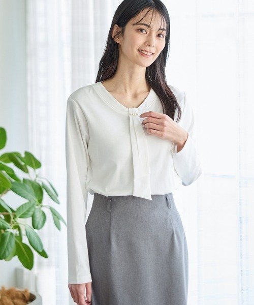Honeys(ハニーズ)の「ボウタイトップス(Tシャツ/カットソー・レディース・サックスブルー系/ネイビー/ライトグレー/ホワイト・3L/S/M/L/LL)」の8枚目の写真