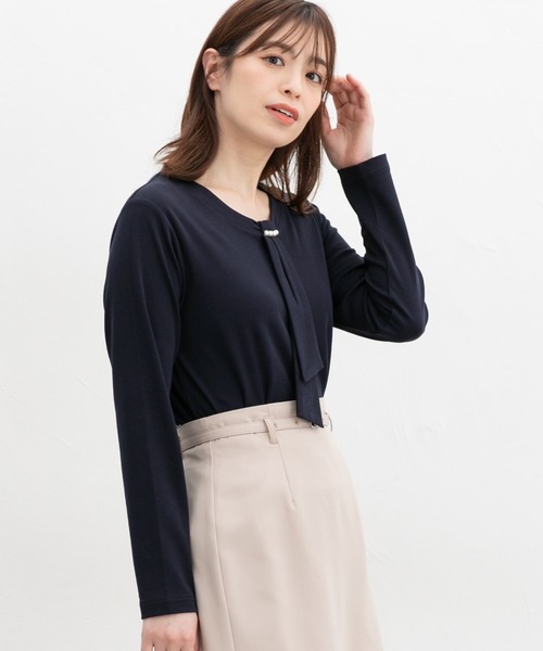 Honeys(ハニーズ)の「ボウタイトップス(Tシャツ/カットソー・レディース・サックスブルー系/ネイビー/ライトグレー/ホワイト・3L/S/M/L/LL)」の10枚目の写真
