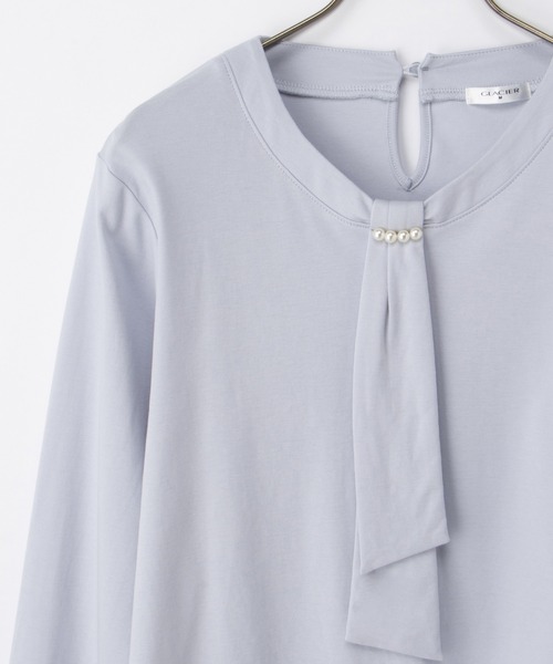 Honeys(ハニーズ)の「ボウタイトップス(Tシャツ/カットソー・レディース・サックスブルー系/ネイビー/ライトグレー/ホワイト・3L/S/M/L/LL)」の22枚目の写真
