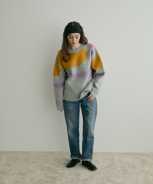 Crisp(クリスプ)の「【ZOZO限定】ニュアンスモチーフニット(ニット/セーター・レディース・ブルー/グレー・FREE)」の3枚目の写真