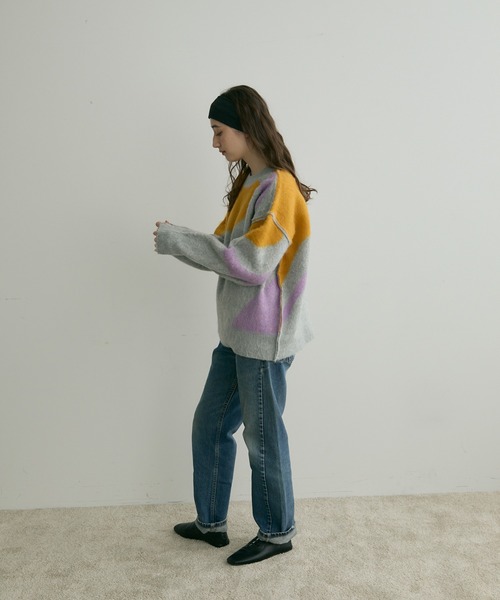 Crisp(クリスプ)の「【ZOZO限定】ニュアンスモチーフニット(ニット/セーター・レディース・ブルー/グレー・FREE)」の4枚目の写真