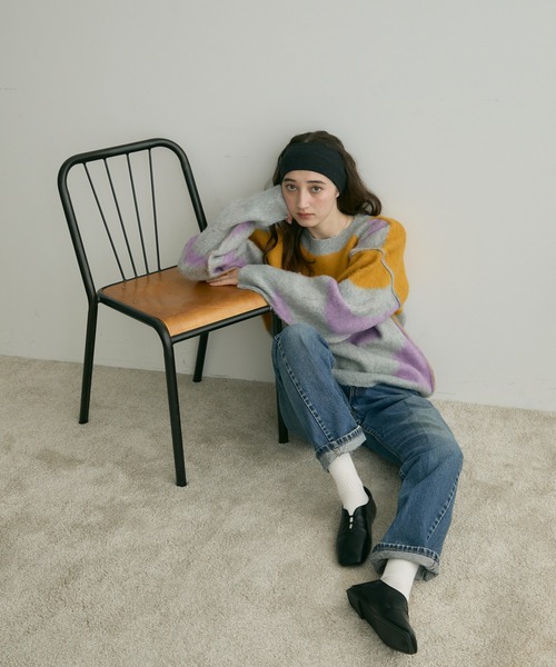 Crisp(クリスプ)の「【ZOZO限定】ニュアンスモチーフニット(ニット/セーター・レディース・ブルー/グレー・FREE)」の6枚目の写真