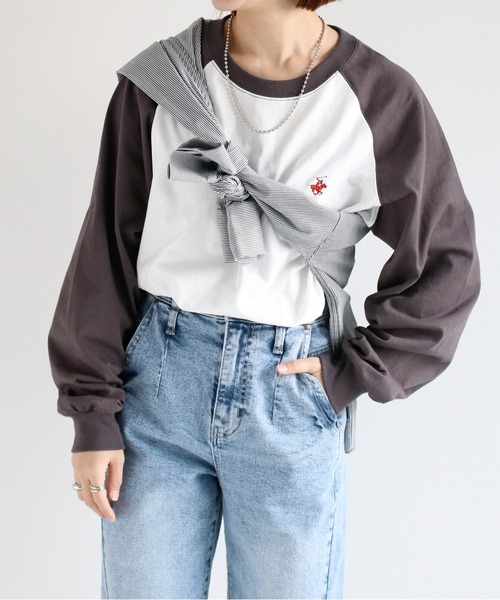 BEVERLY HILLS POLO CLUB（ビバリーヒルズポロクラブ）の「【BEVERLY HILLS POLO CLUB】ワンポイントラグランロングスリーブTee（Tシャツ/カットソー・レディース・ホワイト/ネイビー/ホワイト×グリーン/ホワイト×ブラック・M）」の3枚目の写真