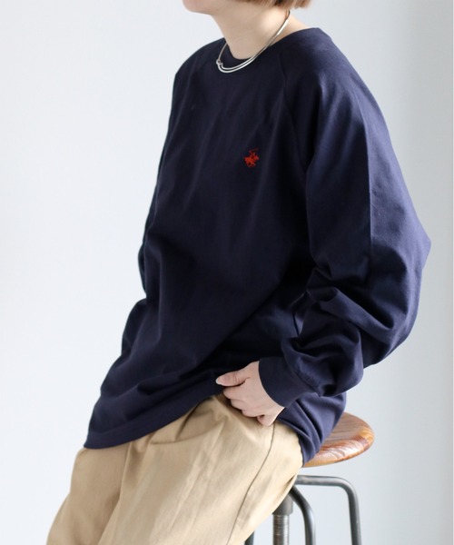 BEVERLY HILLS POLO CLUB（ビバリーヒルズポロクラブ）の「【BEVERLY HILLS POLO CLUB】ワンポイントラグランロングスリーブTee（Tシャツ/カットソー・レディース・ホワイト/ネイビー/ホワイト×グリーン/ホワイト×ブラック・M）」の4枚目の写真