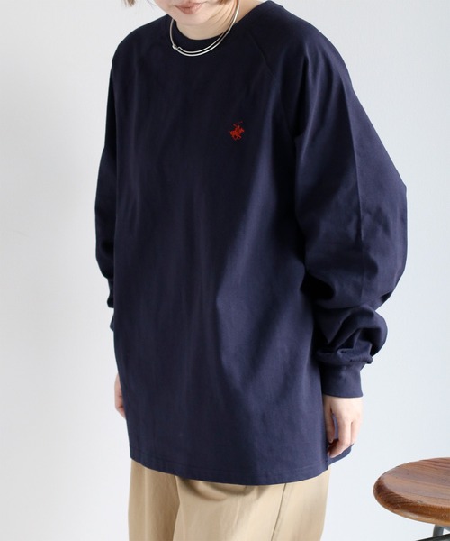 BEVERLY HILLS POLO CLUB（ビバリーヒルズポロクラブ）の「【BEVERLY HILLS POLO CLUB】ワンポイントラグランロングスリーブTee（Tシャツ/カットソー・レディース・ホワイト/ネイビー/ホワイト×グリーン/ホワイト×ブラック・M）」の6枚目の写真