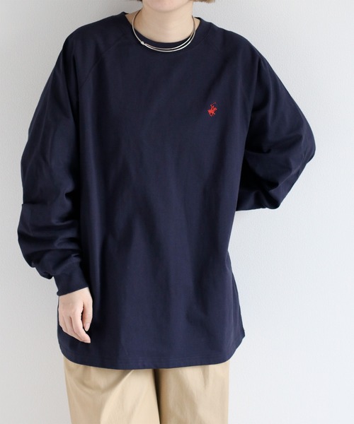 BEVERLY HILLS POLO CLUB（ビバリーヒルズポロクラブ）の「【BEVERLY HILLS POLO CLUB】ワンポイントラグランロングスリーブTee（Tシャツ/カットソー・レディース・ホワイト/ネイビー/ホワイト×グリーン/ホワイト×ブラック・M）」の5枚目の写真