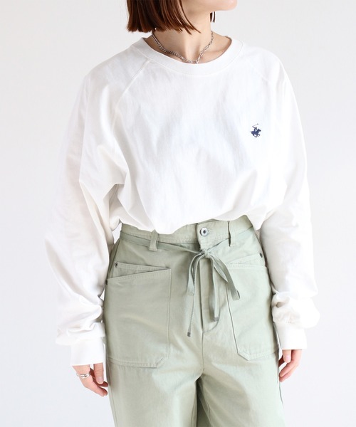BEVERLY HILLS POLO CLUB（ビバリーヒルズポロクラブ）の「【BEVERLY HILLS POLO CLUB】ワンポイントラグランロングスリーブTee（Tシャツ/カットソー・レディース・ホワイト/ネイビー/ホワイト×グリーン/ホワイト×ブラック・M）」の18枚目の写真