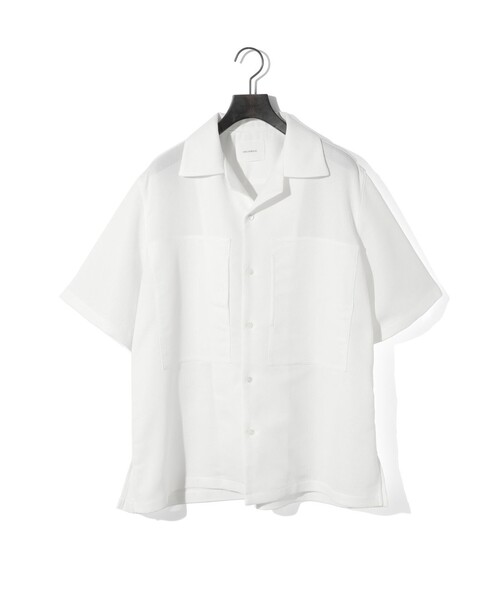 MIDIUMISOLID(ミディウミソリッド)の「MIDIUMISOLID Men’s レノクロスオープンカラーシャツ(シャツ/ブラウス・メンズ・ブラック/オフホワイト・48)」の1枚目の写真