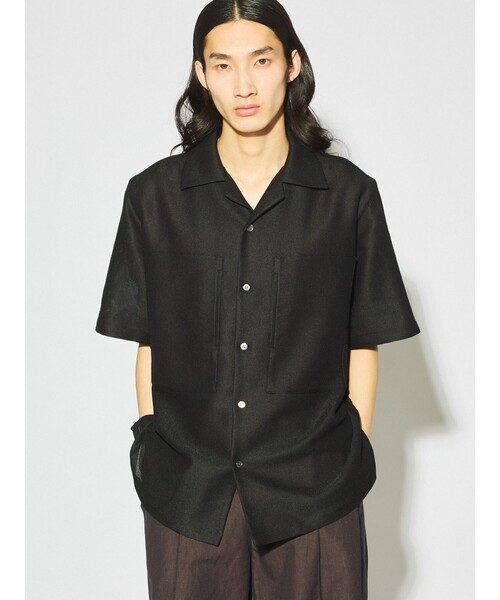 MIDIUMISOLID(ミディウミソリッド)の「MIDIUMISOLID Men’s レノクロスオープンカラーシャツ(シャツ/ブラウス・メンズ・ブラック/オフホワイト・48)」の2枚目の写真