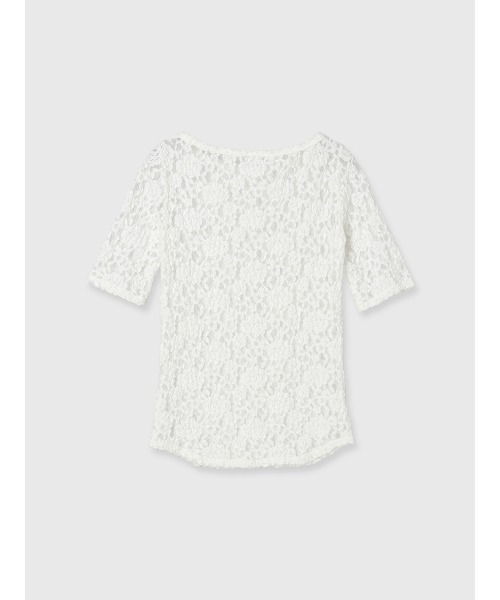セール】シュリンクレースボートネックトップス（Tシャツ