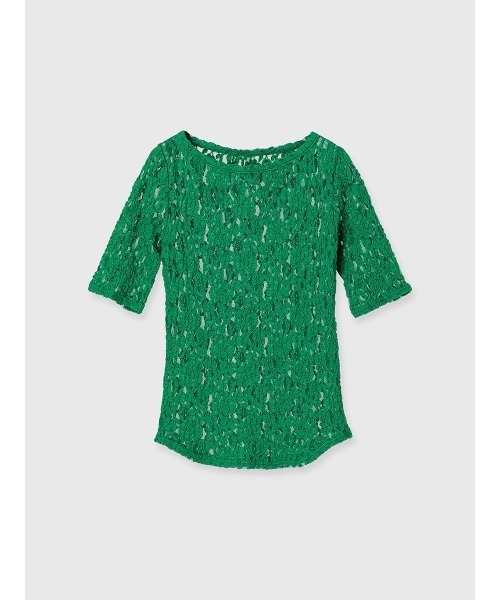 セール】シュリンクレースボートネックトップス（Tシャツ