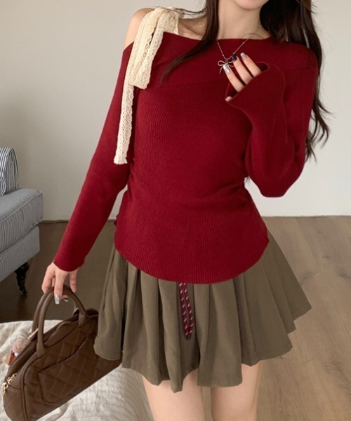 Teem Store(チームストア)の「レースリボンストラップ ワンショル リブニット(ニット/セーター・レディース・レッド/アイボリー/グレー/ブラック・F)」の21枚目の写真