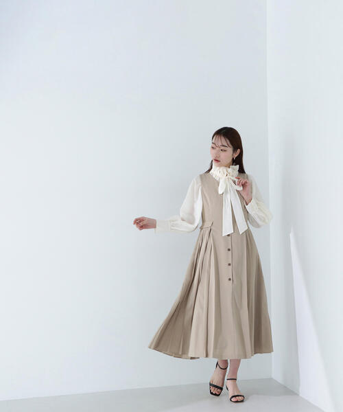 NATURAL BEAUTY BASIC（ナチュラルビューティーベーシック）の「◇ 【美人百花掲載】サイドプリーツジャンスカ（ジャンパースカート・レディース・ベージュ/チャコールグレー/ネイビー・MEDIUM/SMALL/P/S）」の13枚目の写真