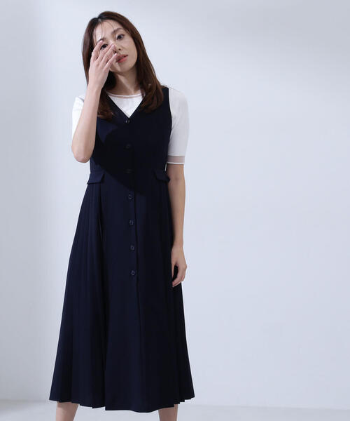 NATURAL BEAUTY BASIC（ナチュラルビューティーベーシック）の「◇ 【美人百花掲載】サイドプリーツジャンスカ（ジャンパースカート・レディース・ベージュ/チャコールグレー/ネイビー・MEDIUM/SMALL/P/S）」の3枚目の写真