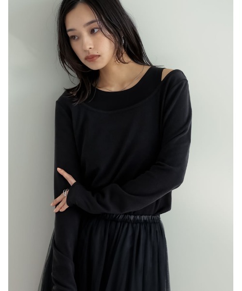 Re:EDIT（リエディ）の「[nachicoさんセレクト][2025SS COLLECTION]レイヤード風配色スムースカットソーロングTシャツ（Tシャツ/カットソー・レディース・ブラック/チャコールグレー/ネイビー/ブラウン・MEDIUM/LARGE）」の22枚目の写真