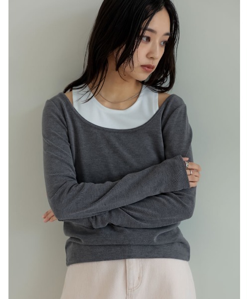 Re:EDIT（リエディ）の「[nachicoさんセレクト][2025SS COLLECTION]レイヤード風配色スムースカットソーロングTシャツ（Tシャツ/カットソー・レディース・ブラック/チャコールグレー/ネイビー/ブラウン・MEDIUM/LARGE）」の15枚目の写真