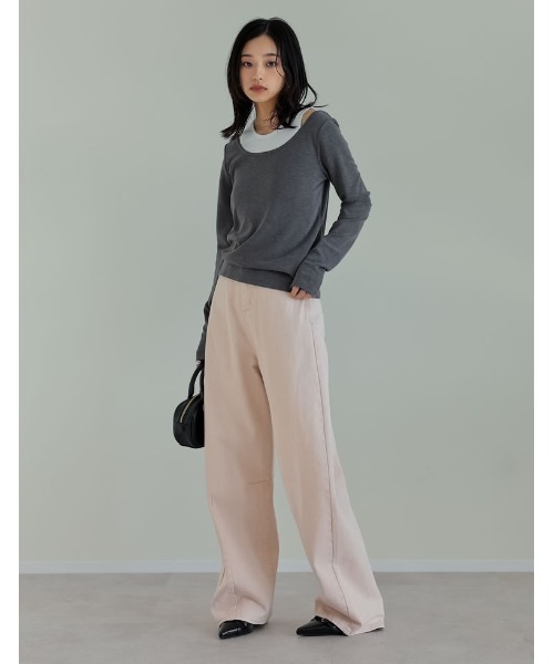Re:EDIT（リエディ）の「[nachicoさんセレクト][2025SS COLLECTION]レイヤード風配色スムースカットソーロングTシャツ（Tシャツ/カットソー・レディース・ブラック/チャコールグレー/ネイビー/ブラウン・MEDIUM/LARGE）」の17枚目の写真