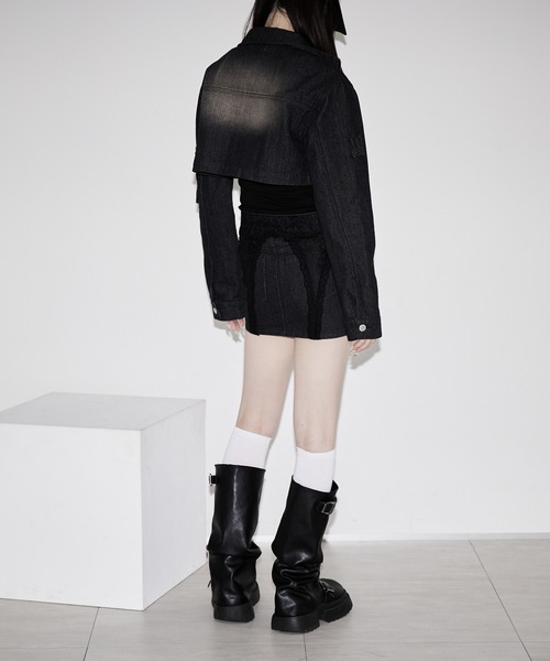 Ellno de Mavie(エルノデメヴィ)の「lace docking denim mini skirt / レースドッキングデニムミニスカート【SETUP対応】(デニムスカート・レディース・Black・FREE)」の3枚目の写真