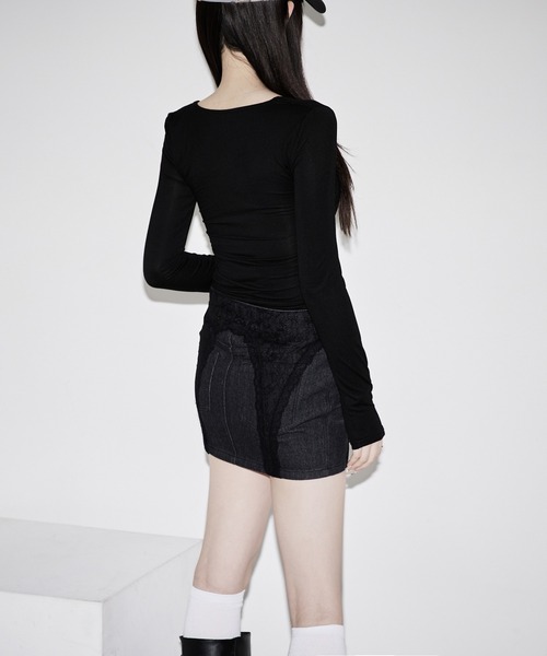 Ellno de Mavie(エルノデメヴィ)の「lace docking denim mini skirt / レースドッキングデニムミニスカート【SETUP対応】(デニムスカート・レディース・Black・FREE)」の8枚目の写真