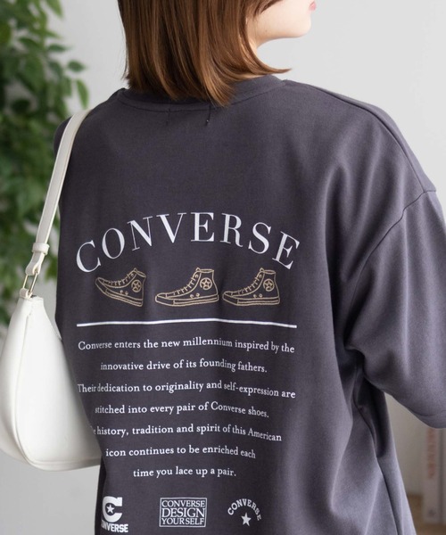 CONVERSE(コンバース)の「CONVERSE 裾ラウンド刺繍 五分袖Tシャツ(Tシャツ/カットソー・レディース・オフホワイト/チャコールグレー/ベージュ・M/L)」の2枚目の写真
