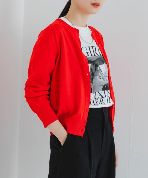 URBAN RESEARCH（アーバンリサーチ）の「new basic　ハイゲージクルーネックニットカーディガン（カーディガン/ボレロ・レディース・ネイビー/グリーン系その他/レッド・FREE）」の3枚目の写真